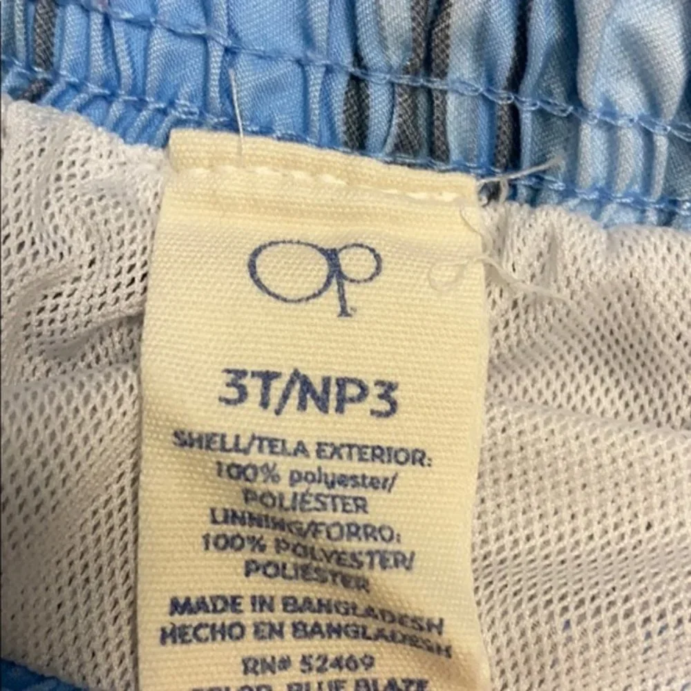 OP Toddler Blue/White/Lime Plaid Swim Trunks